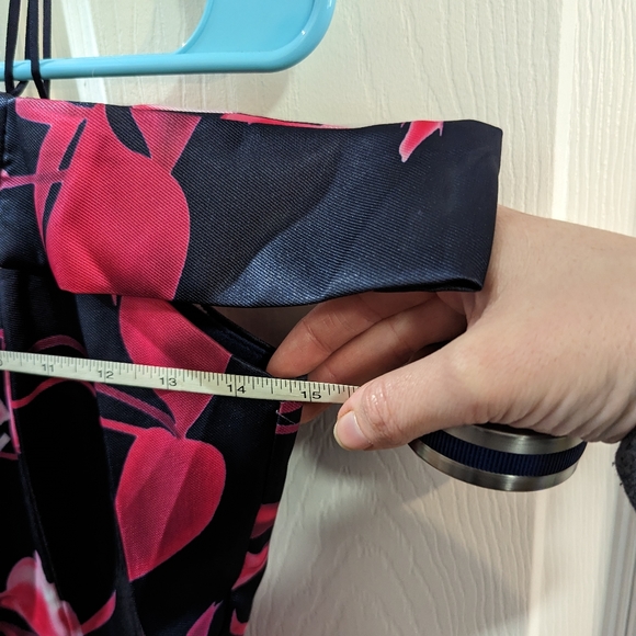 Unique Vintage Blue & Pink Floral Fit & Flare Mid Length Formal Dress - Medium - Picture 11 of 11